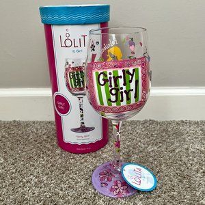 "GIRLY GIRL" HAND-PAINTED WINE GLASS, 15 OZ.